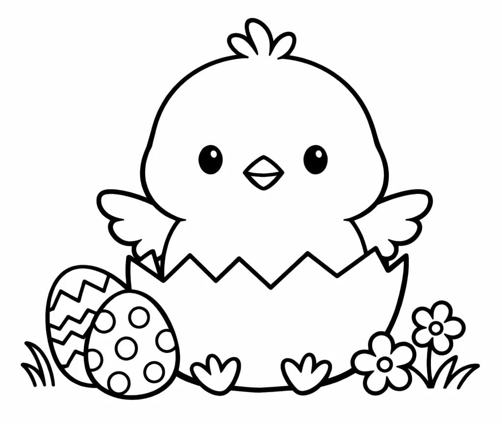 Fise de colorat cu Pui de Paște ușor