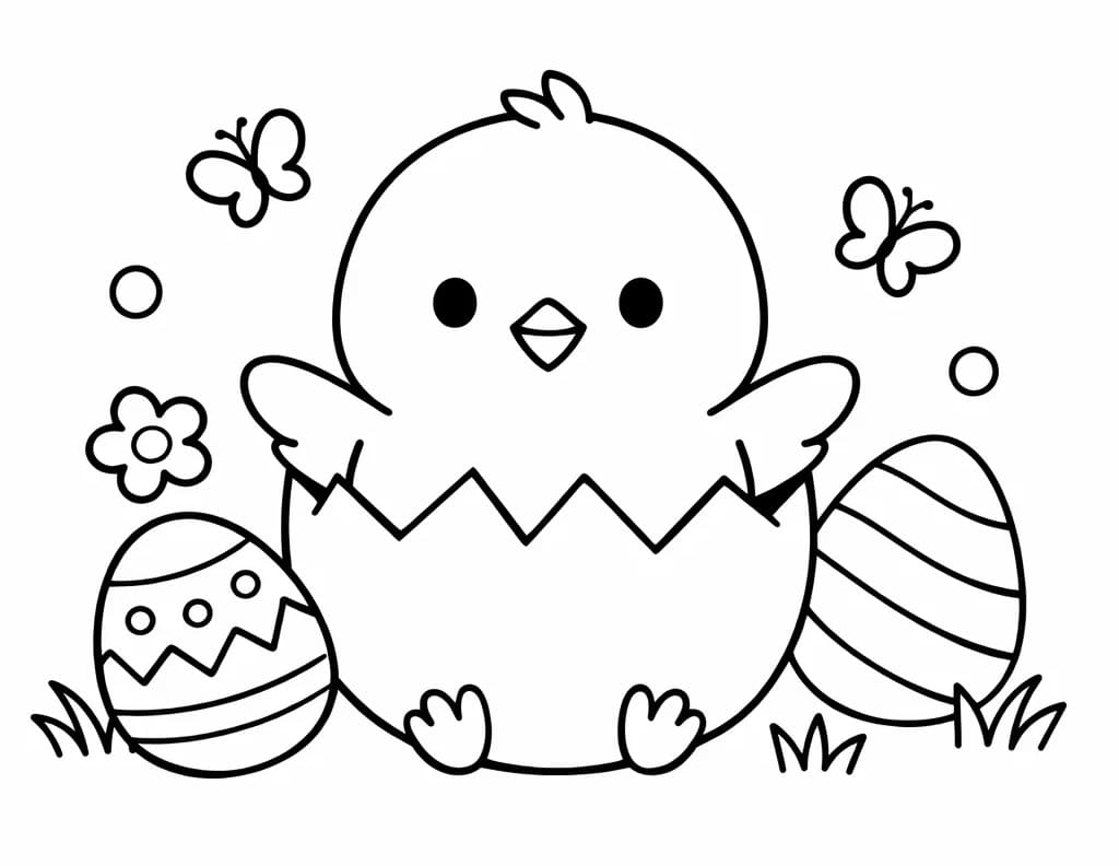 Fise de colorat cu Pui mic de Paște