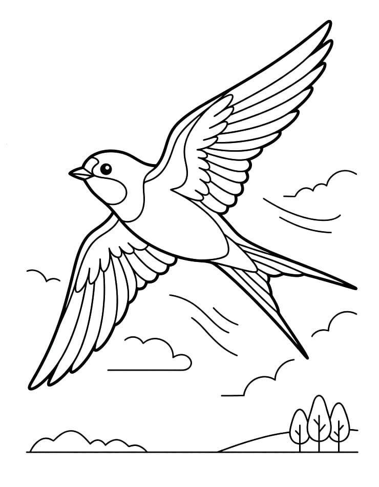 Fise de colorat cu Rândunică foarte drăguță