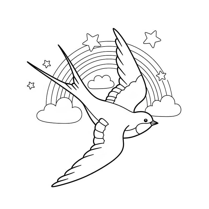 Fise de colorat cu Rândunică prietenoasă