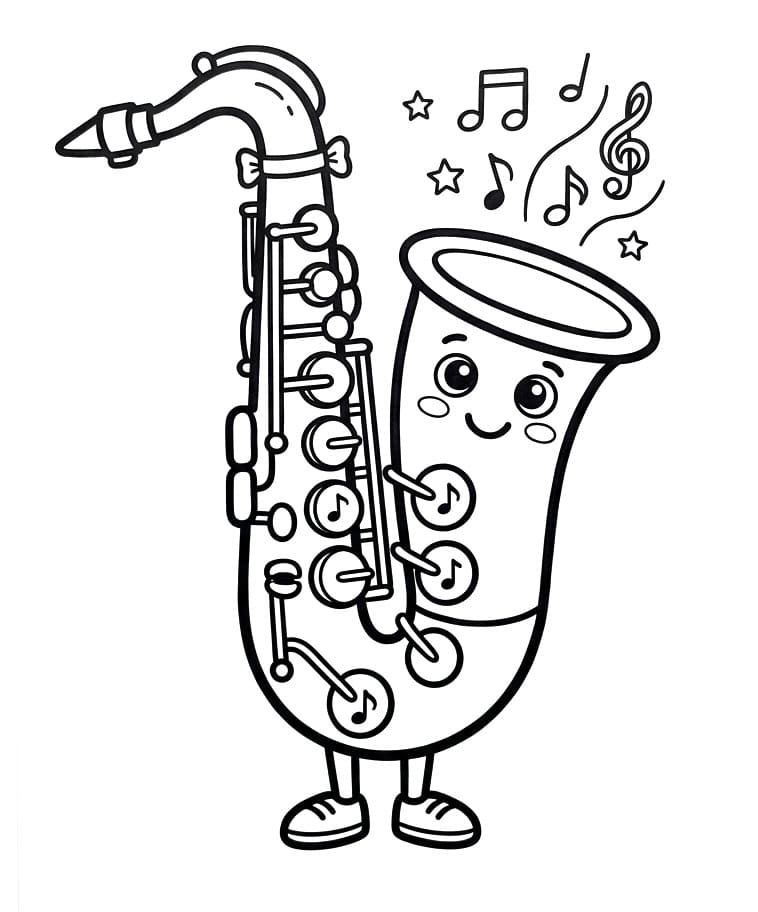 Fise de colorat cu Saxofon adorabil