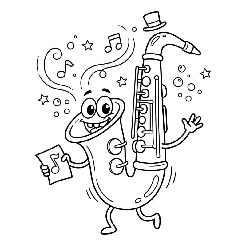 Fise de colorat cu Saxofon amuzant