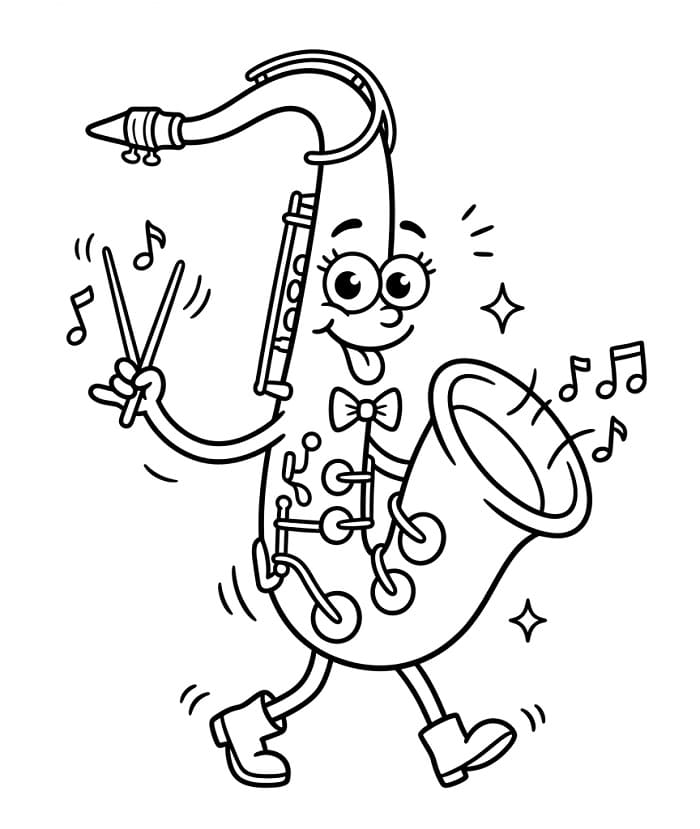 Fise de colorat cu Saxofon fericit