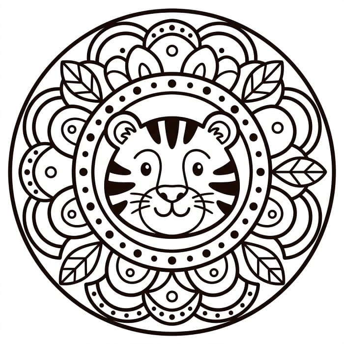 Fise de colorat cu Tigru în stil mandala animal