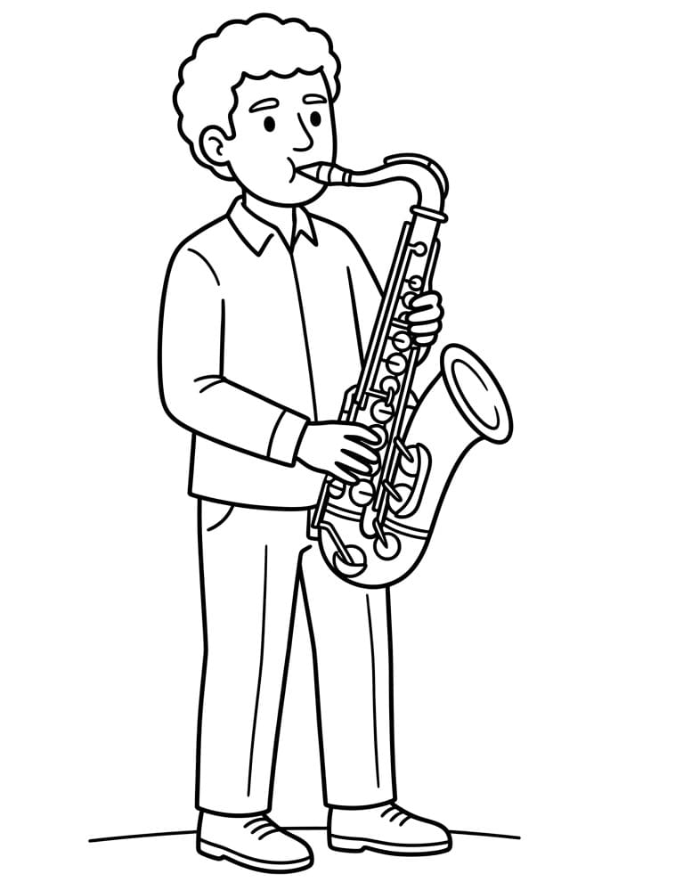 Fise de colorat cu Un bărbat cântă la saxofon