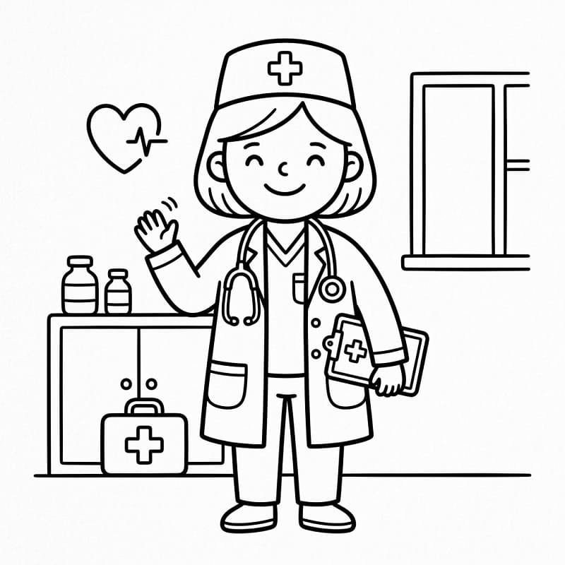 Fise de colorat cu Un doctor drăguț