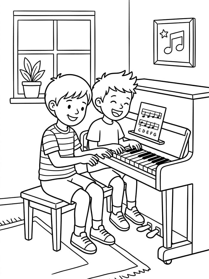 Fise de colorat cu Un pian