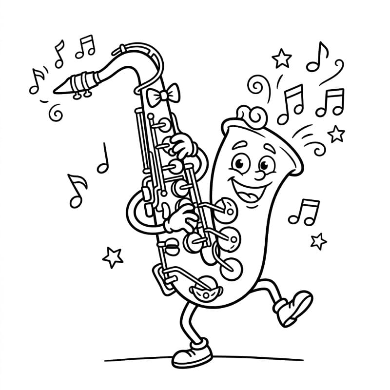 Fise de colorat cu Un saxofon amuzant