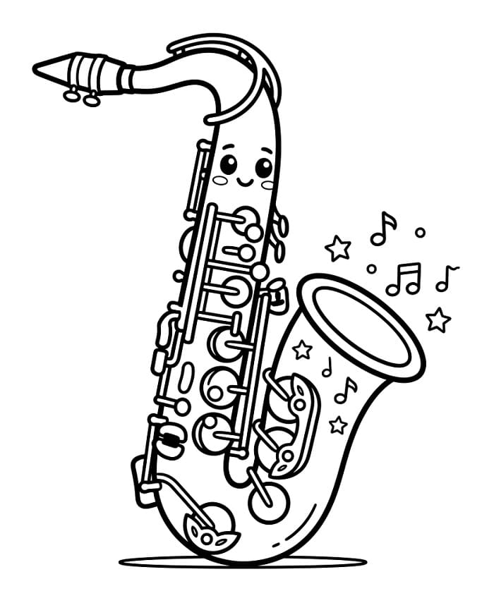 Fise de colorat cu Un saxofon drăguț