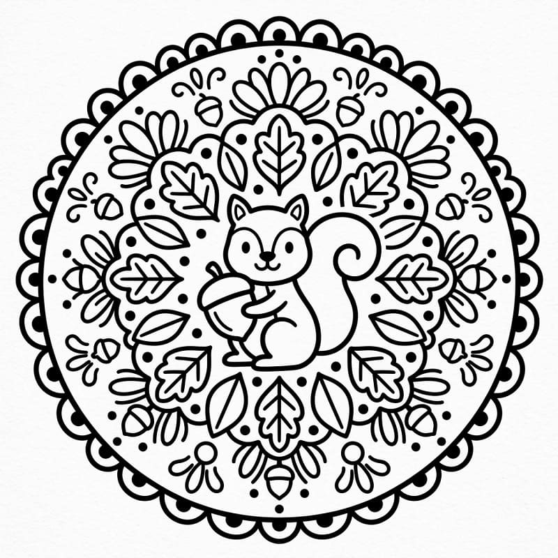 Fise de colorat cu Veveriță în stil mandala animal