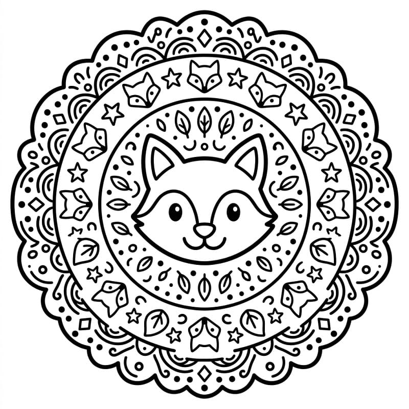 Fise de colorat cu Vulpe în stil mandala animal
