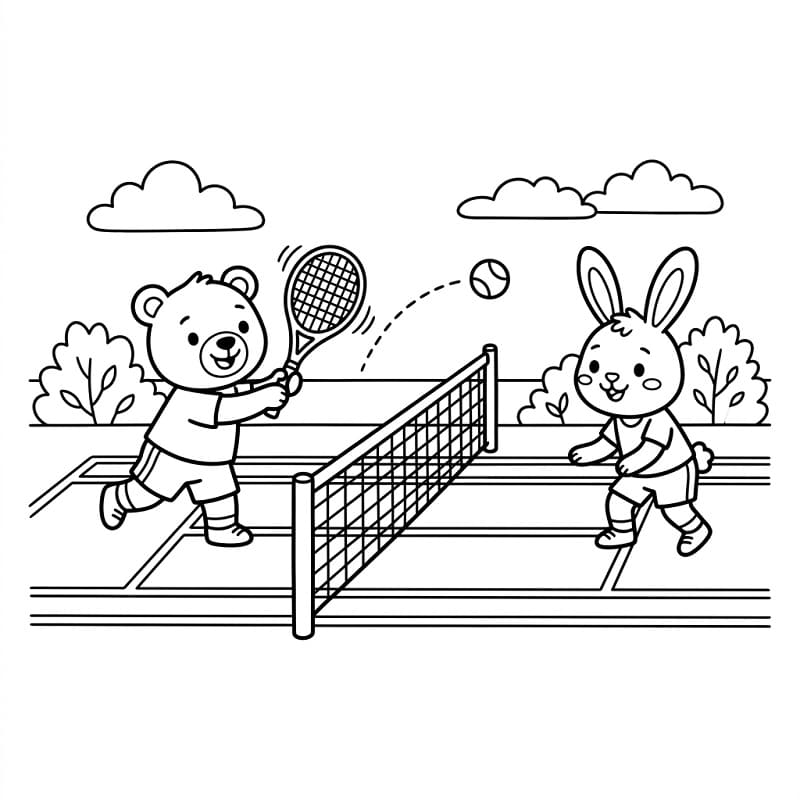 Fise de colorat cu Animale care joacă tenis