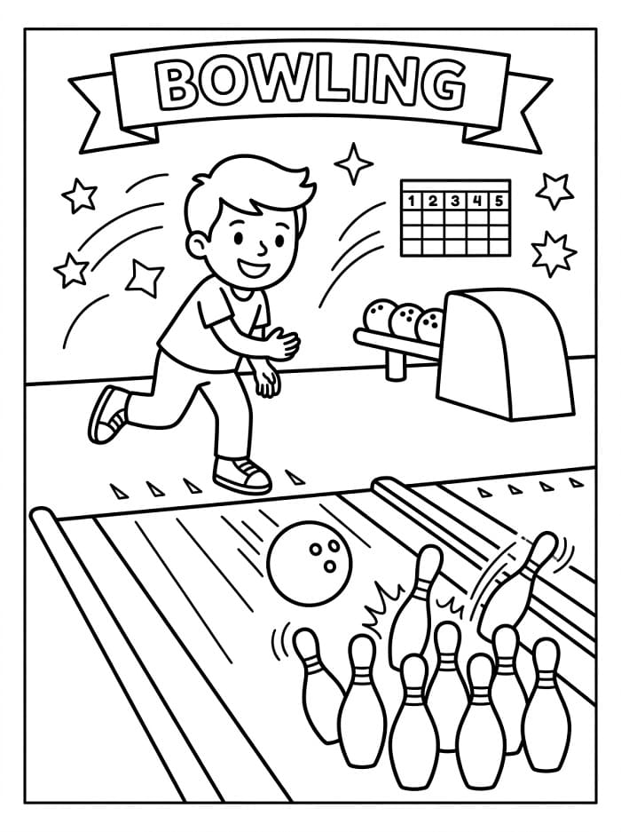 Fise de colorat cu Băiat joacă bowling