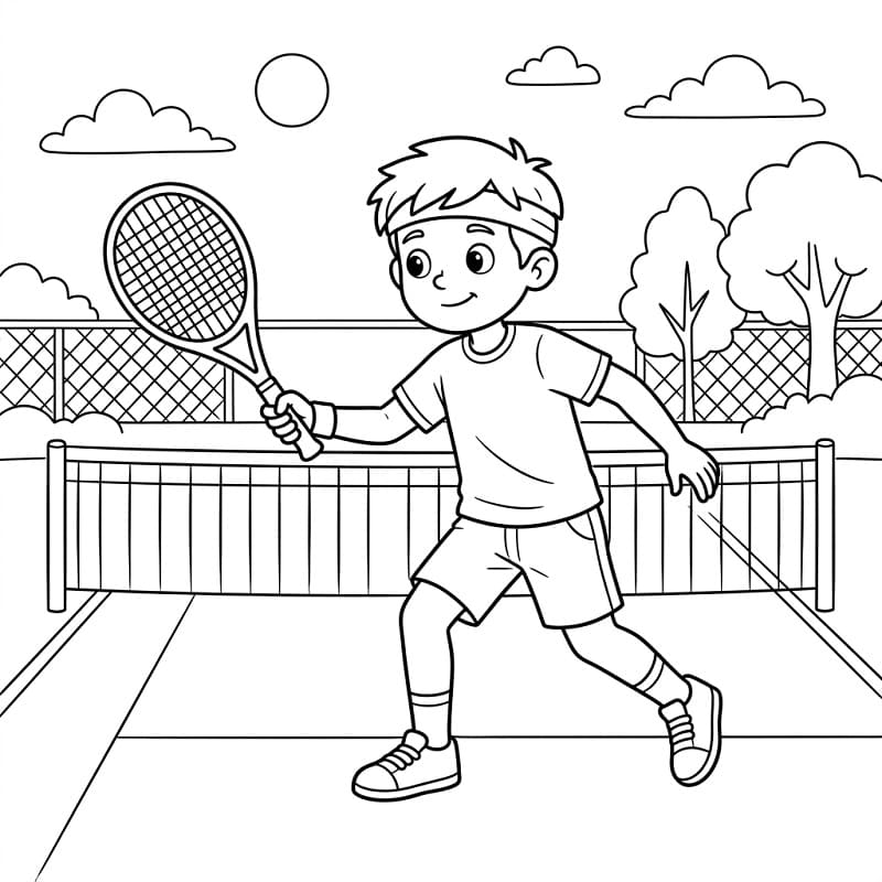 Fise de colorat cu Băiat joacă tenis