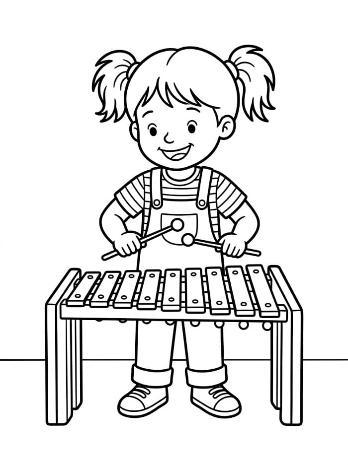 Fise de colorat cu Băiețel cântă la xilofon