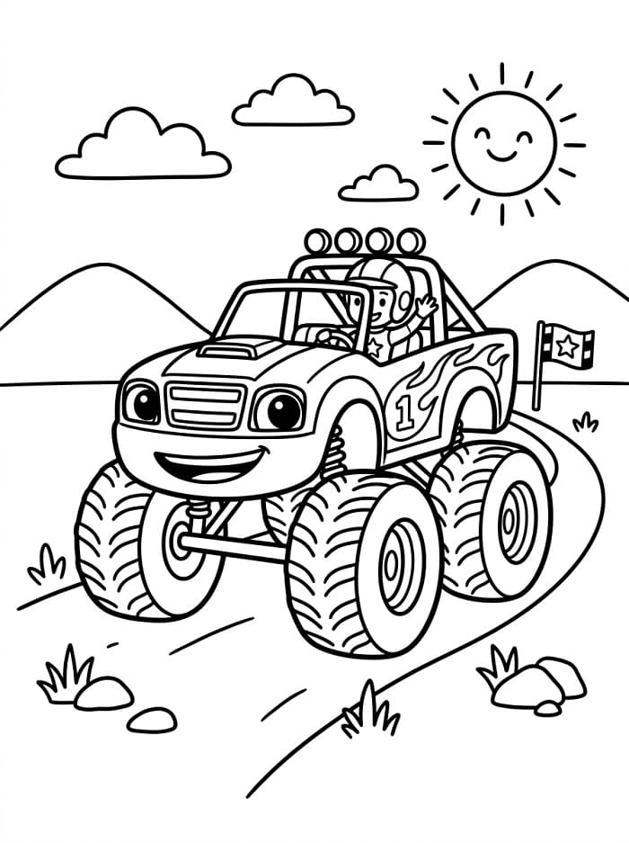 Fise de colorat cu Blaze și Mașinile Uriase drăguț