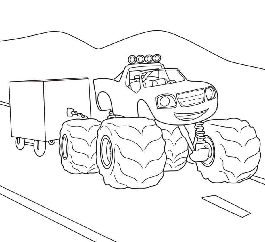 Fise de colorat cu Blaze și Mașinile Uriase imprimabil gratis