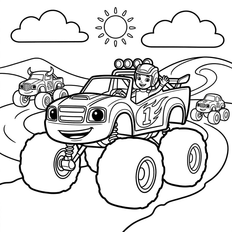 Fise de colorat cu Blaze și Mașinile Uriase simplu