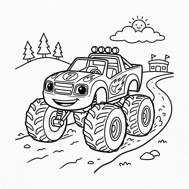 Fise de colorat cu Blaze și Mașinile Uriase ușor