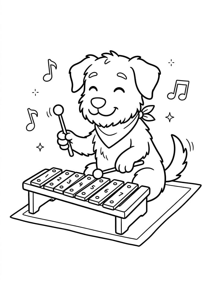 Fise de colorat cu Câinele cântă