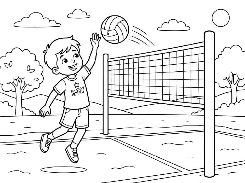 Fise de colorat cu Copii joacă volei