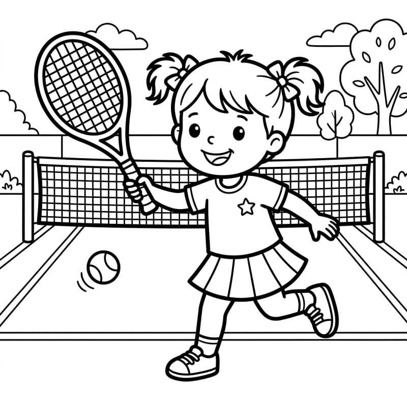 Fise de colorat cu Fată drăguță joacă tenis