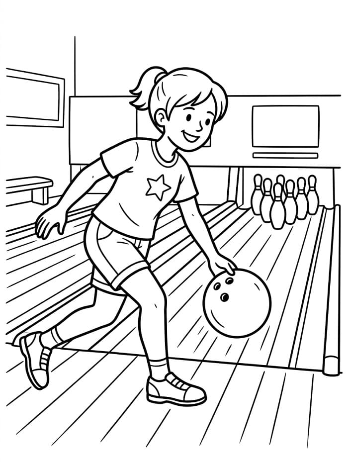 Fise de colorat cu Fată joacă bowling