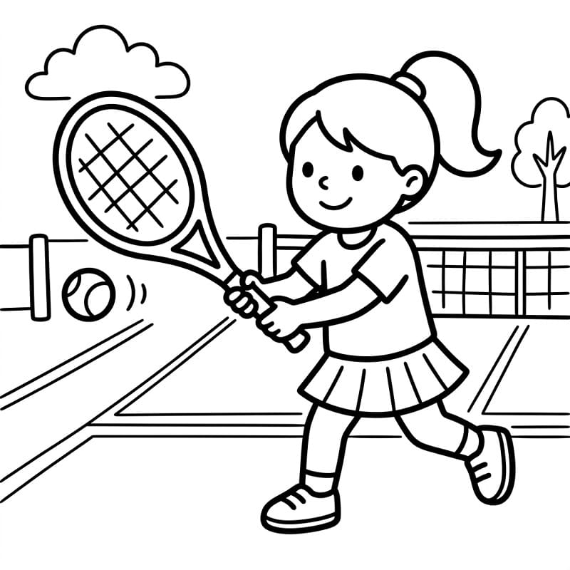 Fise de colorat cu Fată joacă tenis