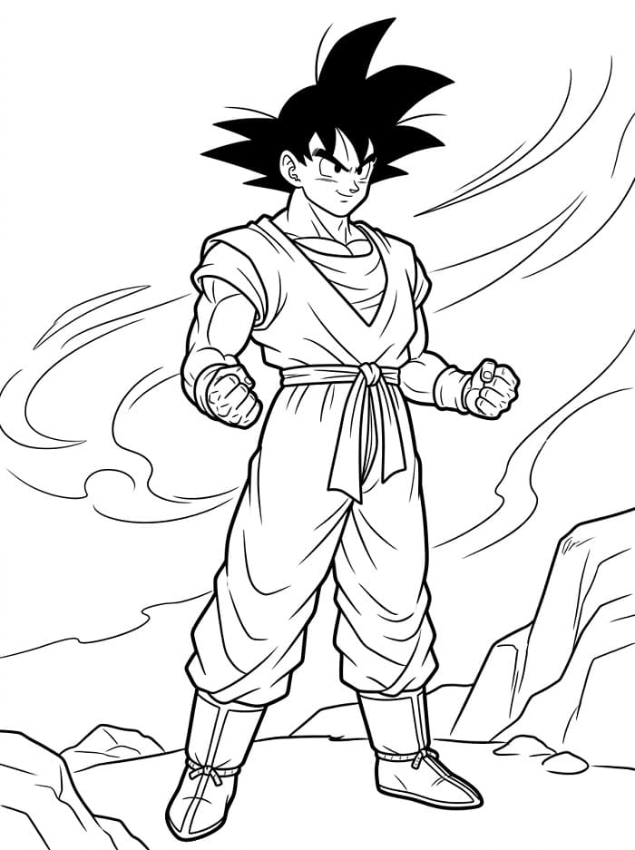 Fise de colorat cu Goku din seria Dragon Ball Z