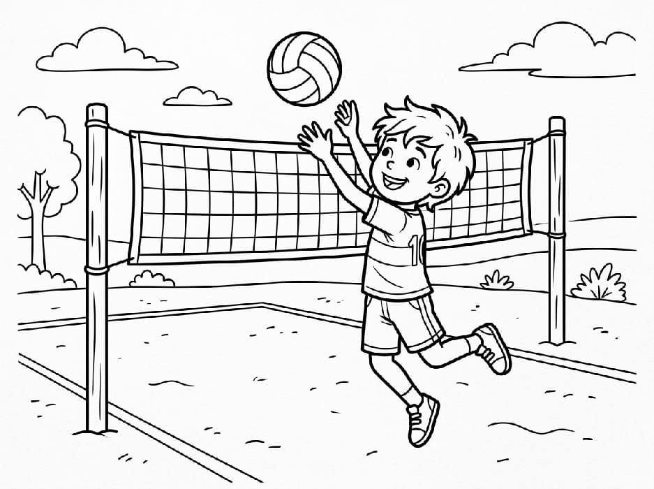 Fise de colorat cu Jucând volei