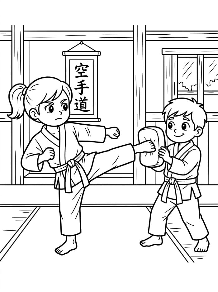 Fise de colorat cu Karate desen animat