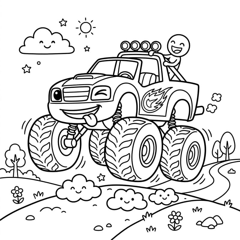 Fise de colorat cu Personaje în Blaze și Mașinile Uriase