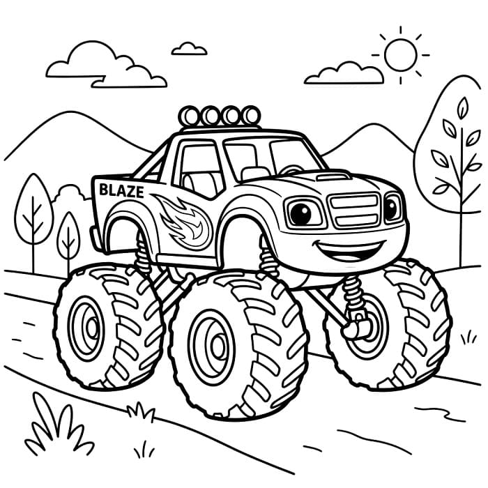 Fise de colorat cu Personajele Blaze și Mașinile Uriase