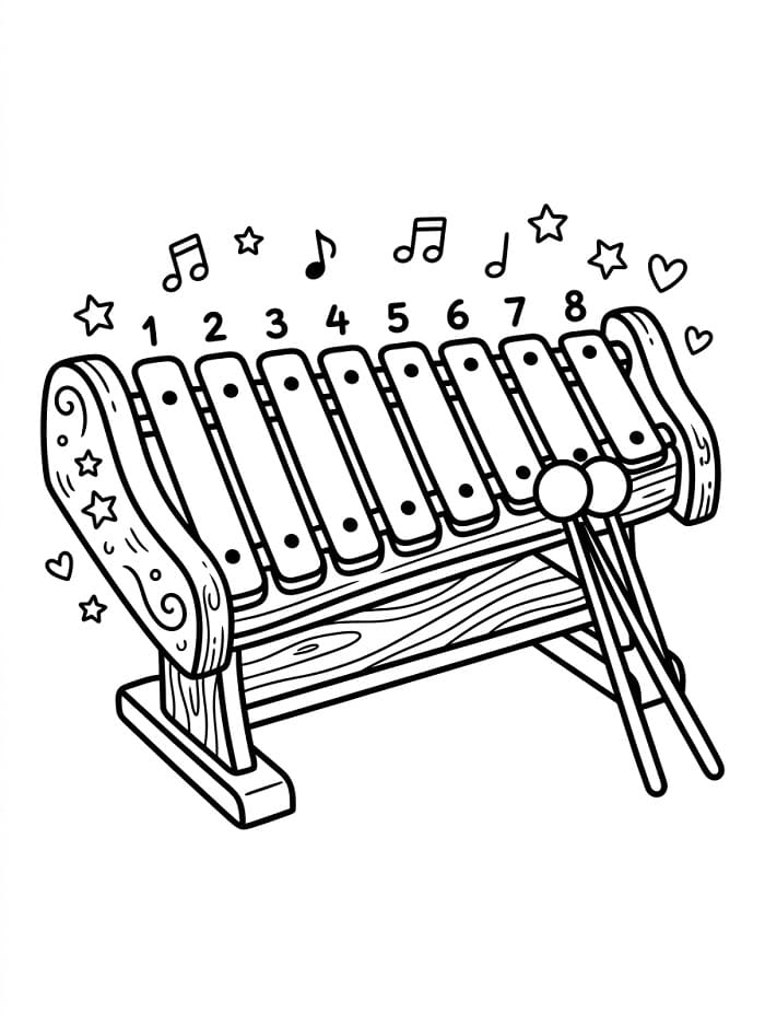 Fise de colorat cu Pisică cântă la xilofon
