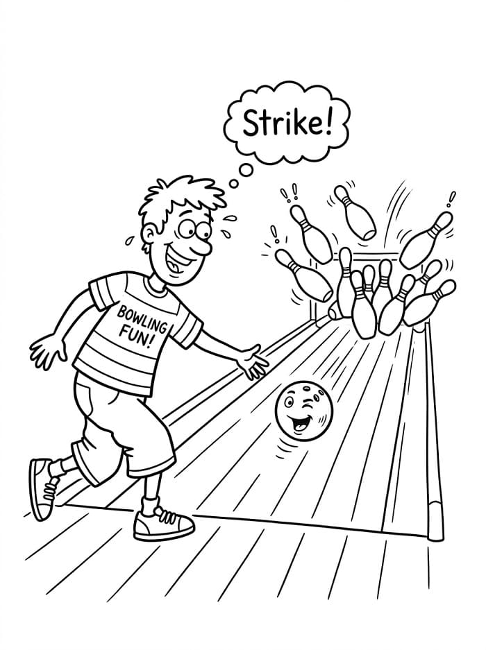 Fise de colorat cu Un băiat joacă bowling
