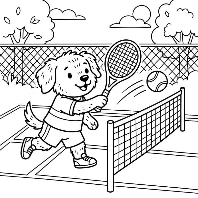 Fise de colorat cu Un câine joacă tenis