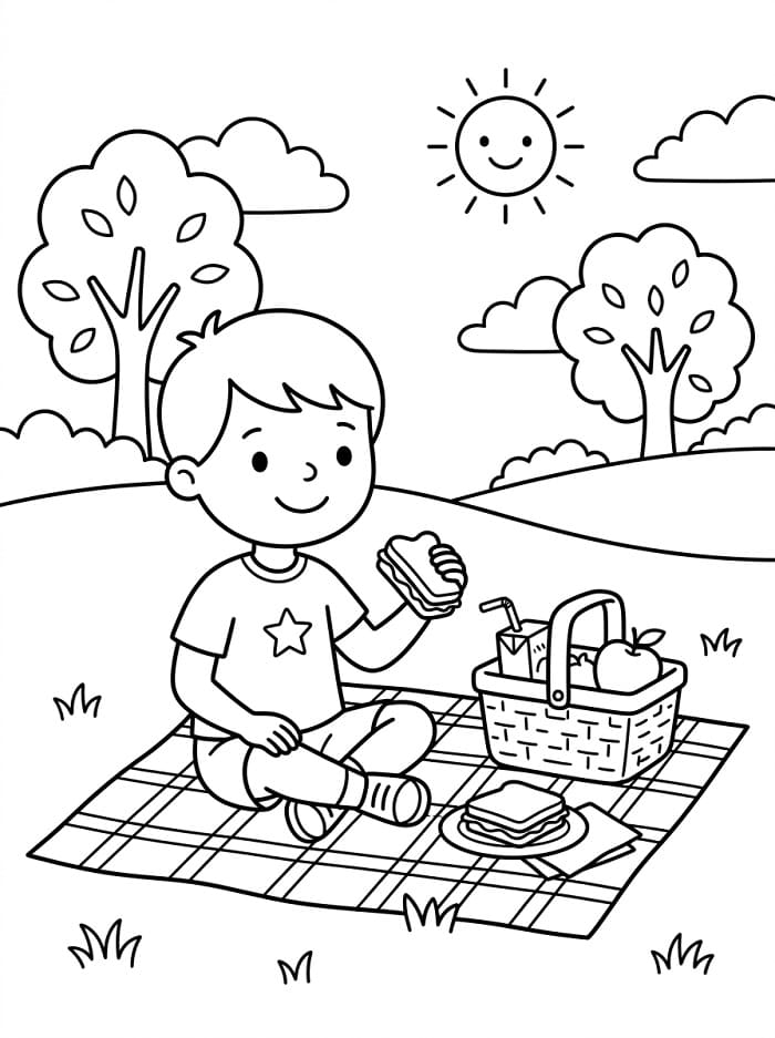 Fise de colorat cu Imagine cu picnic