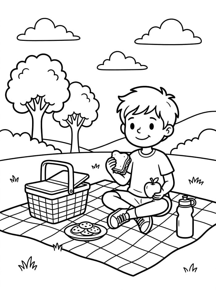 Fise de colorat cu Imagine gratuită cu picnic