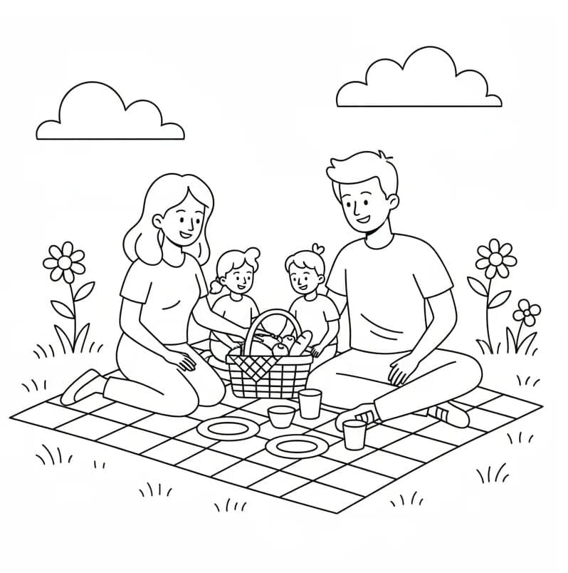 Fise de colorat cu La un picnic