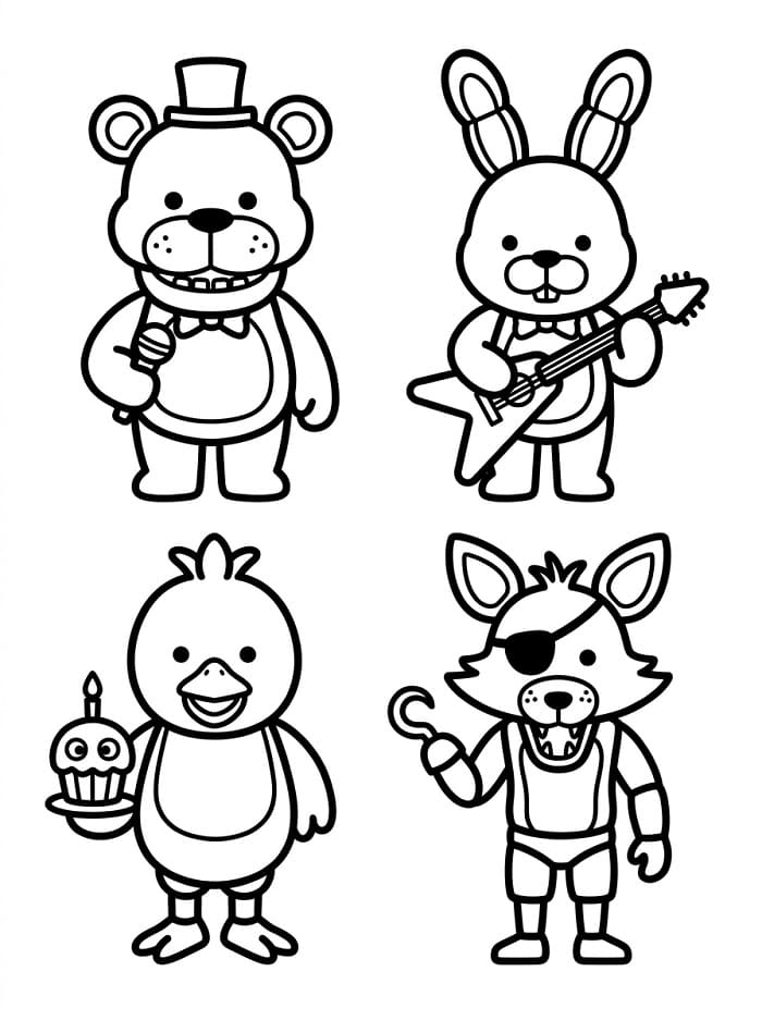 Fise de colorat cu Personaje drăguțe din FNAF