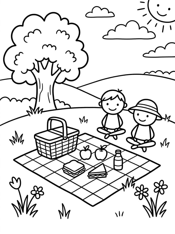 Fise de colorat cu Picnic de imprimat