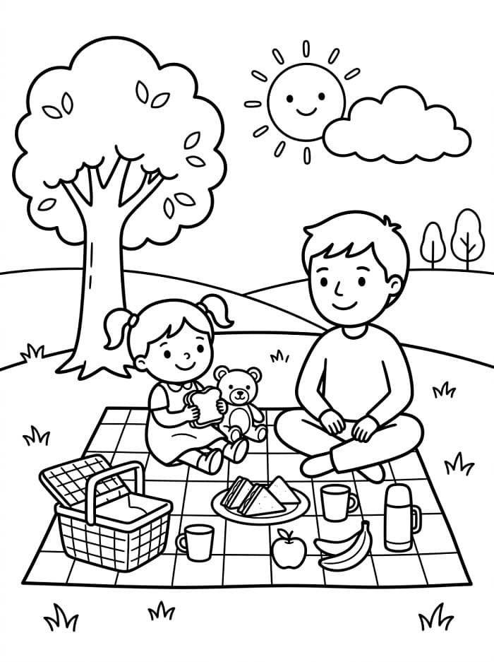 Fise de colorat cu Picnic fără cost