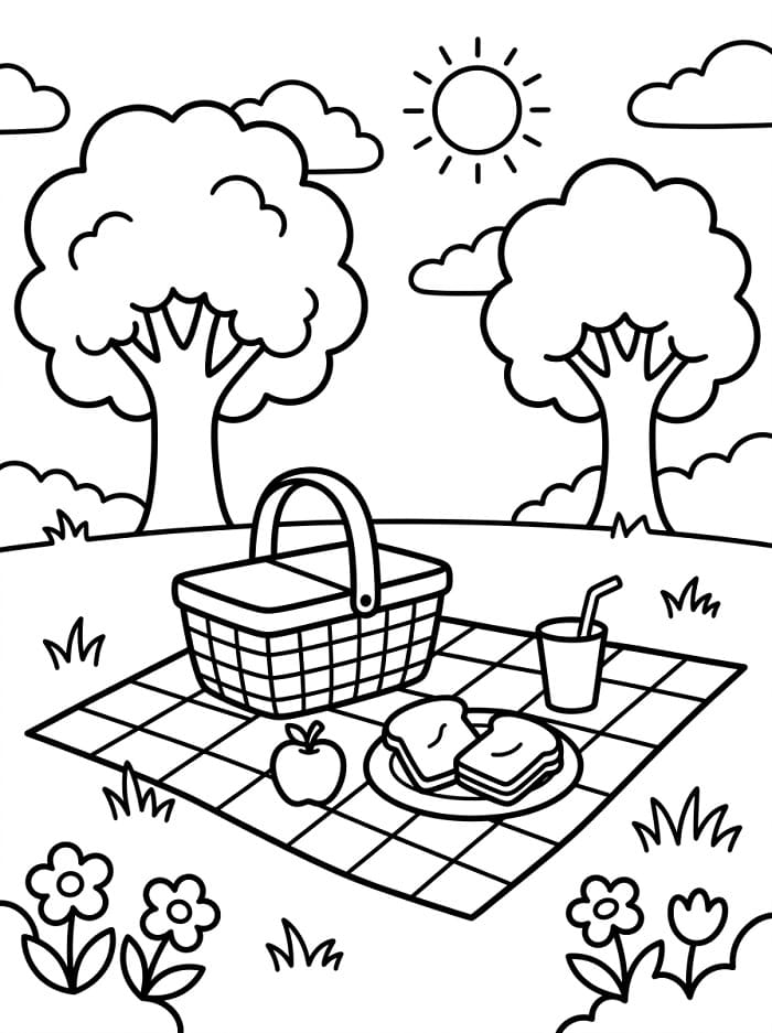 Fise de colorat cu Picnic imprimabil gratis