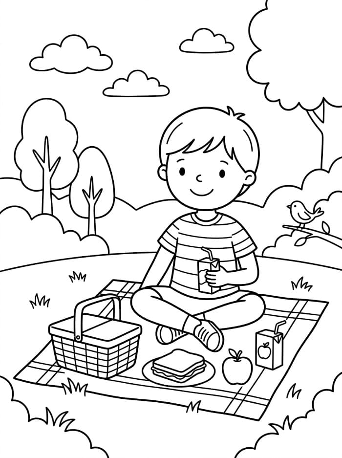 Fise de colorat cu Picnic imprimabil pentru copii