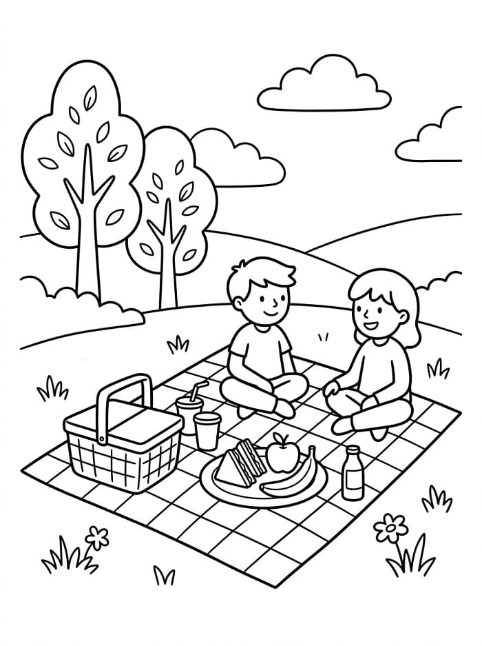 Fise de colorat cu Picnic pentru copii