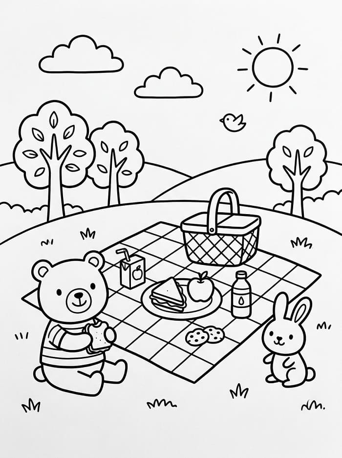 Fise de colorat cu Picnic pentru tipărire