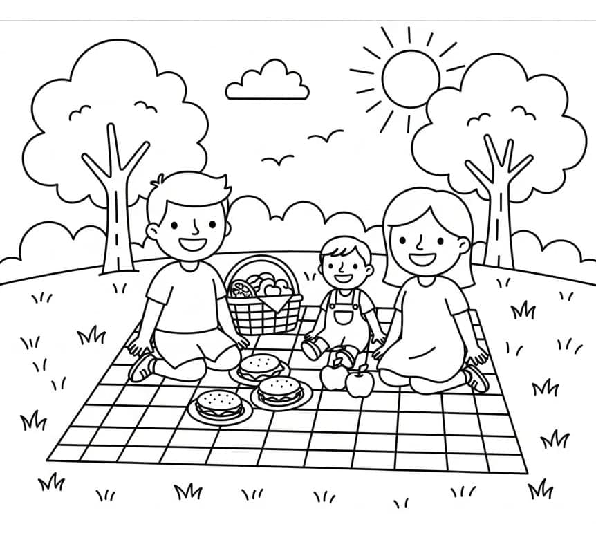 Fise de colorat cu Picnic ușor