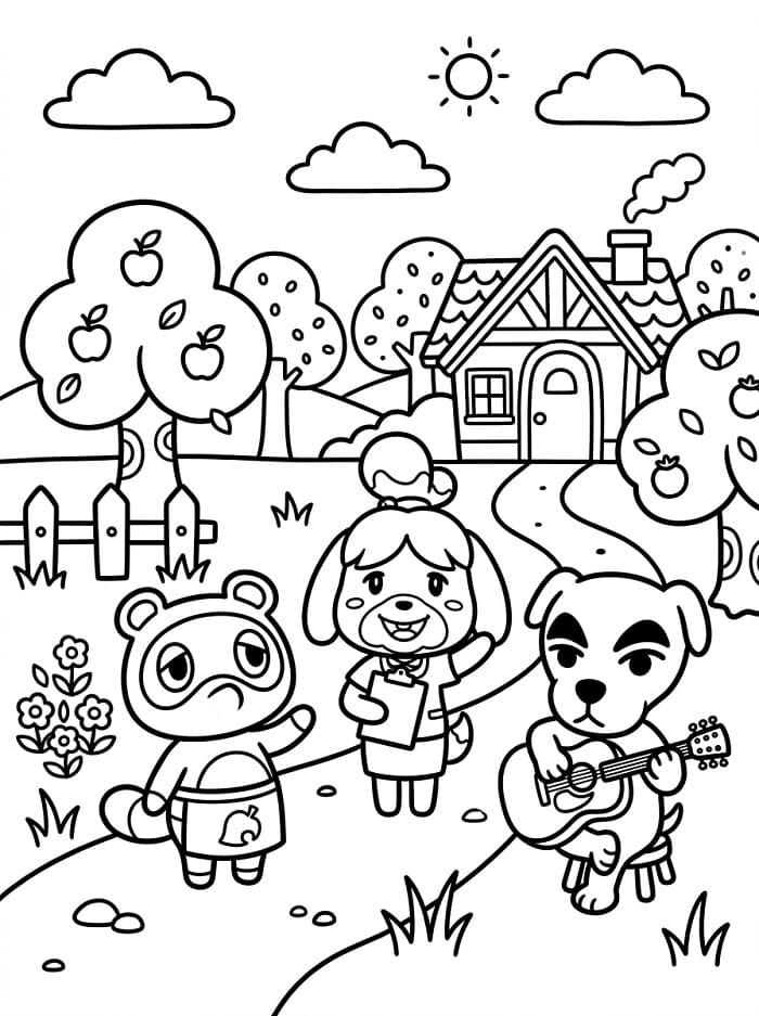 Fise de colorat cu Animal Crossing adorabil