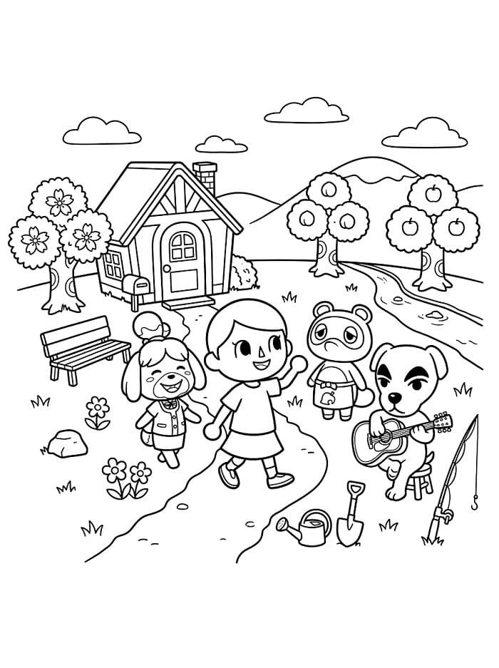 Fise de colorat cu Animal Crossing drăguț