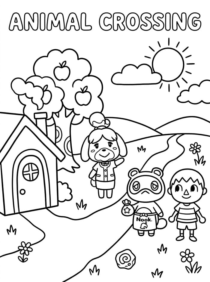 Fise de colorat cu Animal Crossing ușor